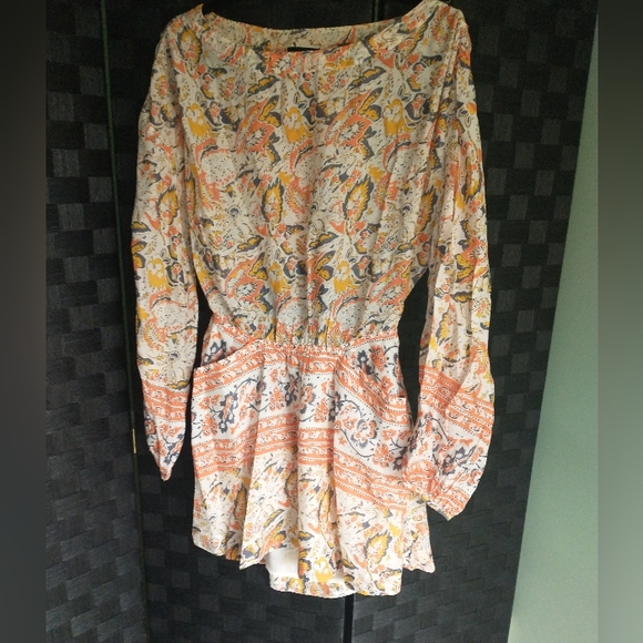 Women's Free people orange and white long sleeve dress with open back - Picture 12 of 17